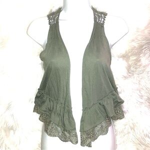DECREE Lightweight Boho Green Ruffle Vest L